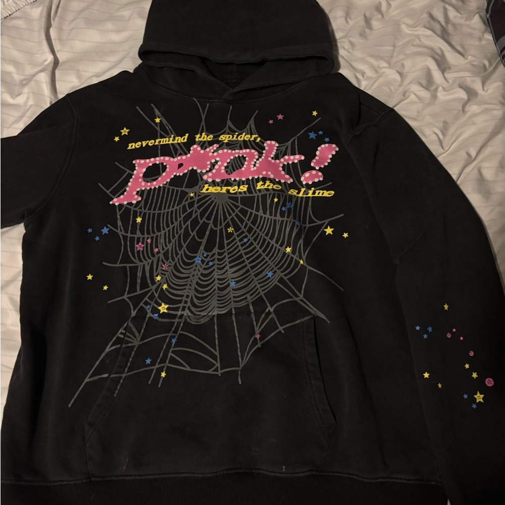 Black Graphic Hoodie with Spider Web Design
